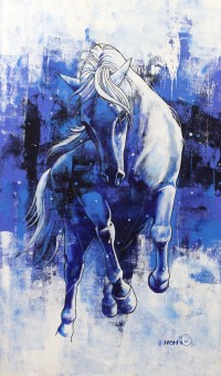 Momin Khan, 42 x 24 Inch, Acrylic on Canvas, Horse Painting, AC-MK-093